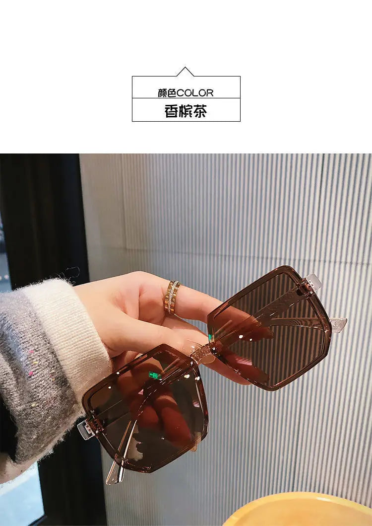 Vintage Women Large Frame Square Sunglasses Men Luxury Sun Glasses Brand Design Trendy Eye Glasses UV400 Shades Driving Goggle