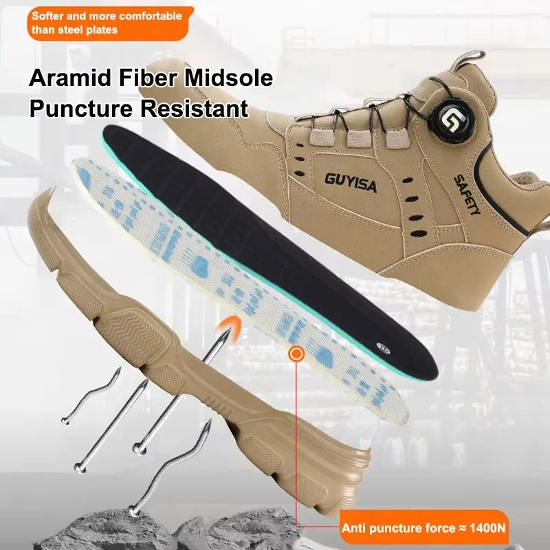Men's Rotating Button Anti-Smash Anti-puncture Steel toe work Safety Shoes Men Work Boots Protective Women Sneakers Shoes