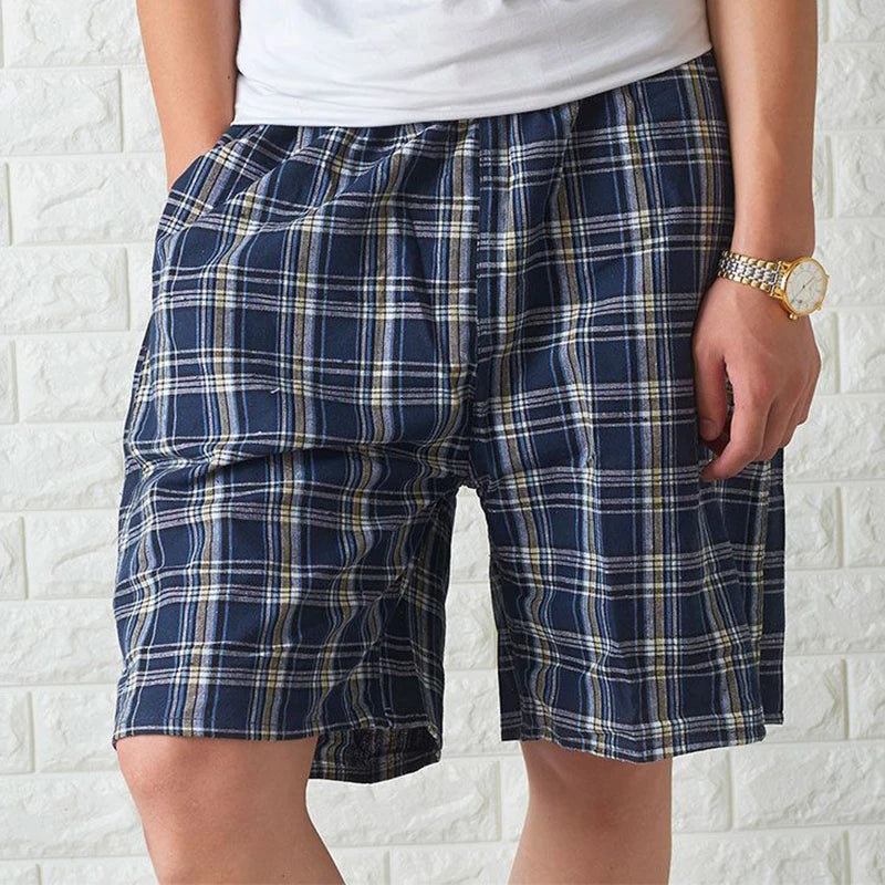 100% Cotton Mens Underwear Boxers Shorts Male Casual Sleepwear Underpants Plaid Loose Comfortable Homewear Sleeping Short Pants