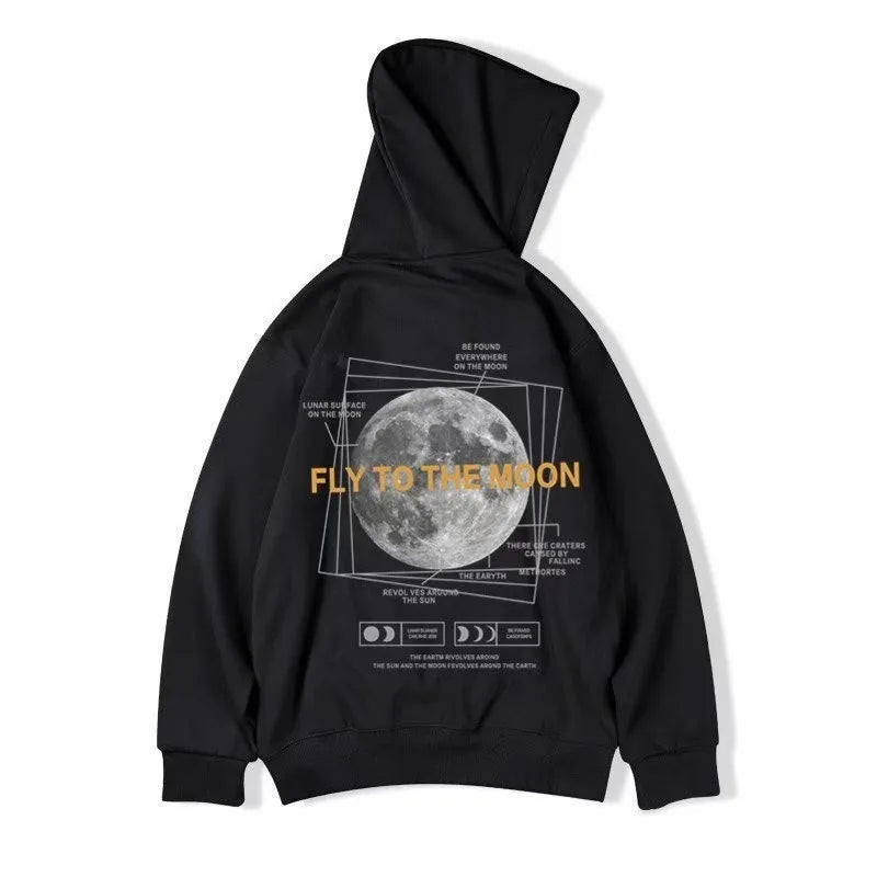 M-8XL Hoodie Men's Large Sweater Hoodie Loose American Fashion Moon Print Long Sleeve Double Shirt