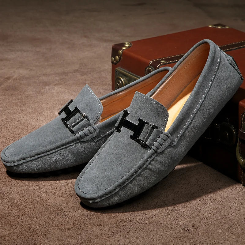 Classic Mens Loafers Male Summer Soft Shoes Fashion Men's Casual Leather Shoe Suede Casual Flats Breathable Hand-stitching Shoes