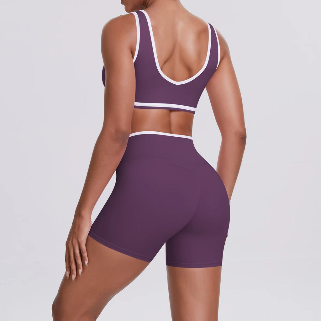 Women Two Piece Gym Workout Set Female Bra Yoga Sets 2ps Shorts Fitness Wear Women Quick-Dry Camisole Sports Bra Suits