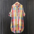 Women's Plaid Shirt Casual Blouses Woman Tops for Women Long Sleeve Long Sleeve Shirts Chic Blouse Check Linen Cotton Clothing