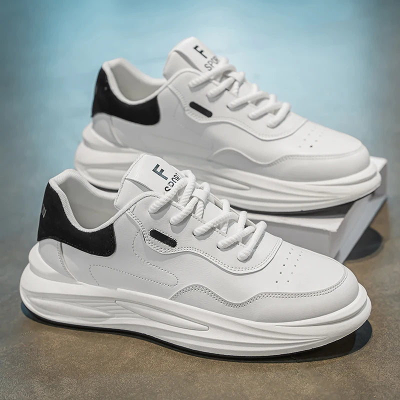 New Outdoor Casual Sports Shoes for Men Leather Fashion Non-slip Wear-resistant Four-season Men Shoes Student Trendy White Shoes