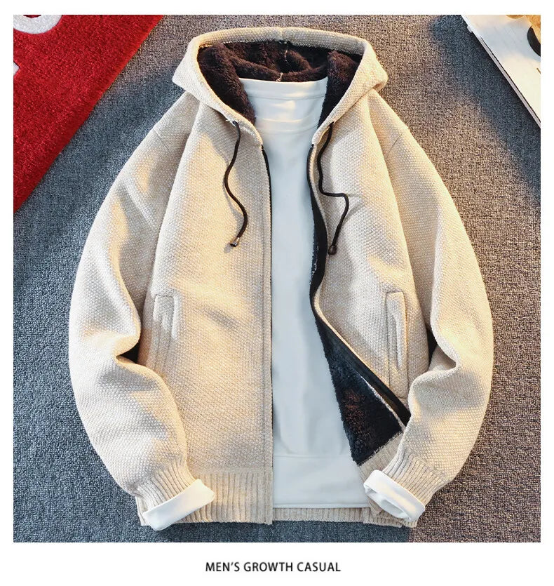 Classic Men's Knitted Sweater Cardigan Hooded Jackets Casual Streetwear Full Zip Cardigans Jackets Coat