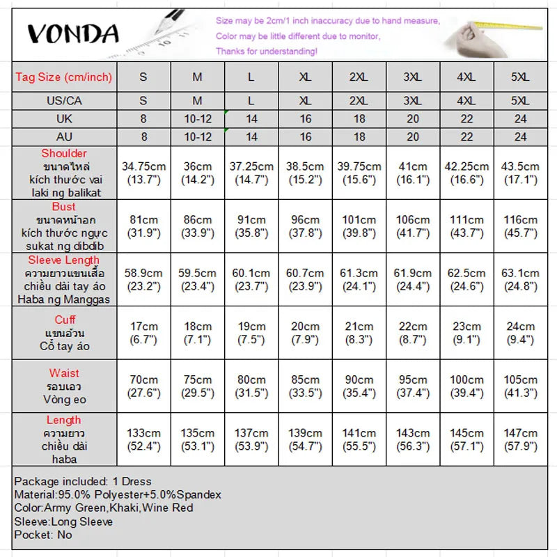 VONDA Women Turtleneck Sweater Dresses Autumn Long Sleeve Knitted Maxi Vestidos Elegant Office Streetwear Solid Party Robe Femme