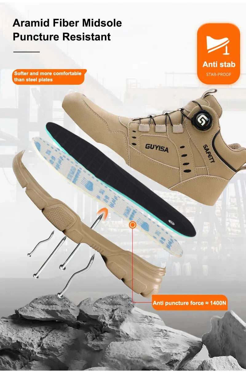 Men's Rotating Button Anti-Smash Anti-puncture Steel toe work Safety Shoes Men Work Boots Protective Women Sneakers Shoes