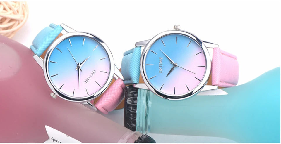 BK25 Fashionable Men watch color dual splicing Women watch waterproof simple quartz watch couple watch  gift watches for man