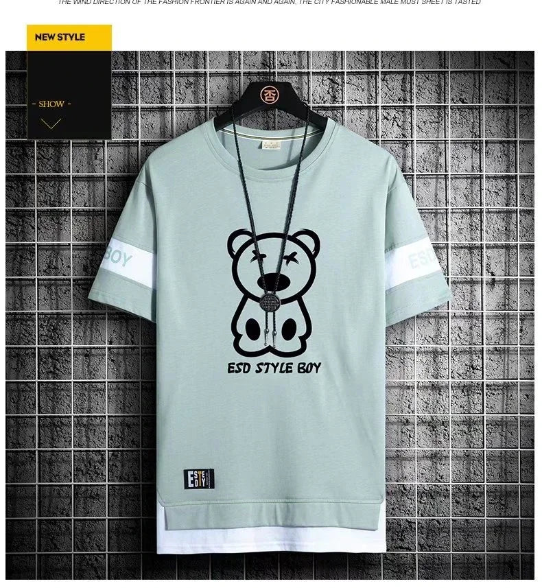 T-shirt for Men Short Sleeves Male T Shirts Korean Style Streetwear Print Harajuku Oversize T Shirt Casual Clothing Sleeve Tops