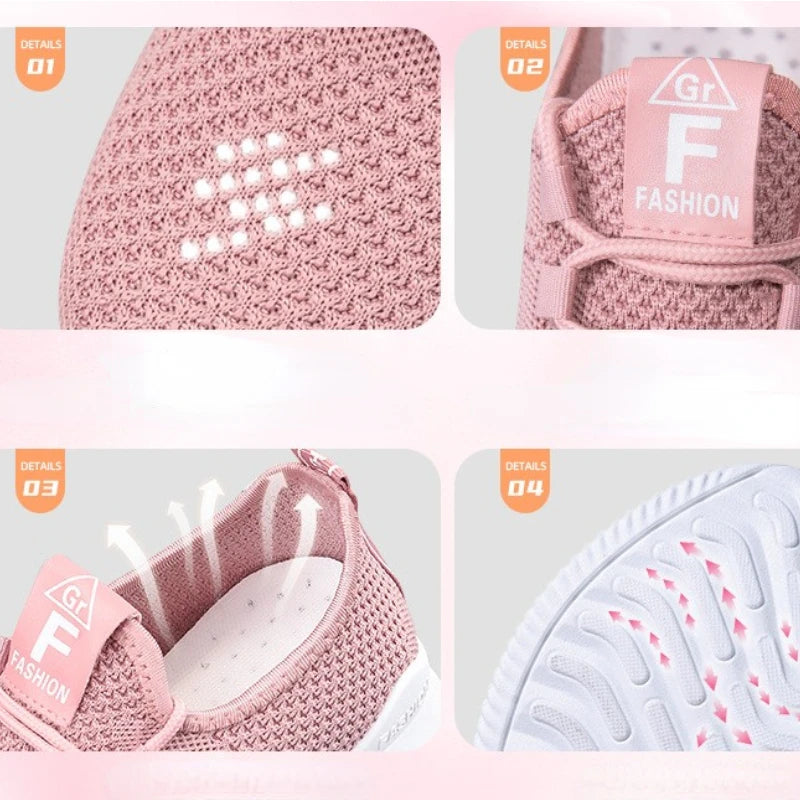 Comfortable Women's Casual Sneakers Summer Breathable Flat Shoes Fashion Women Sneakers Versatile Lace-Up Running Shoes 2025 New