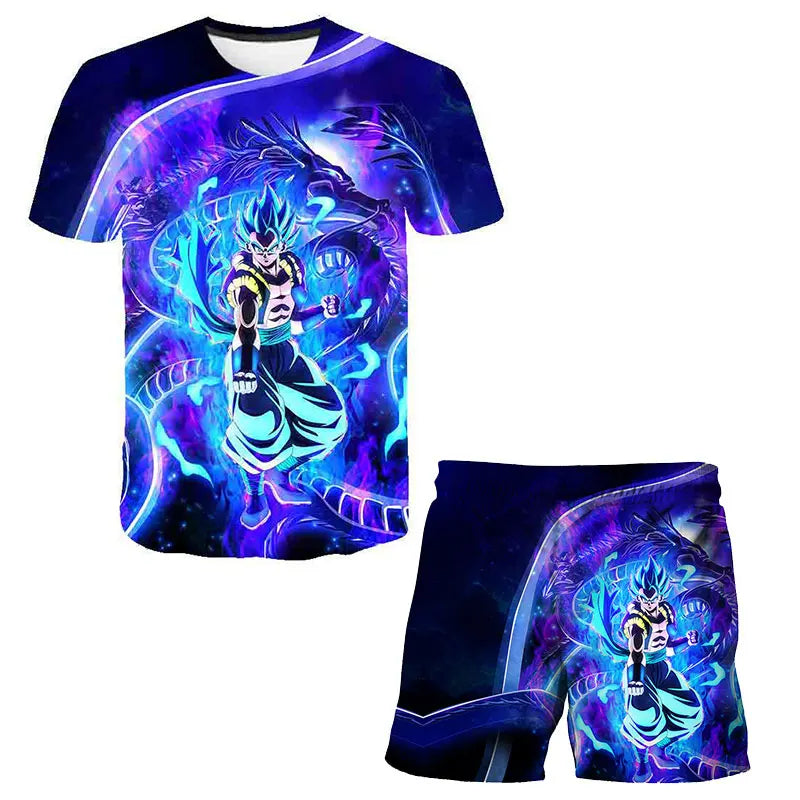 Japanese cartoon Dragon Ball Z T-shirt children's top T-shirt shorts two-piece set for summer boys T-shirt+shorts beach pants