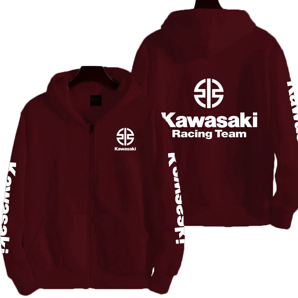 Kawasaki Logo Racing Motorcycle Team Men Zip Up Hoodie Spring Autumn Fashion Man Sweater 2025 New Sport Woman Jacket Coats