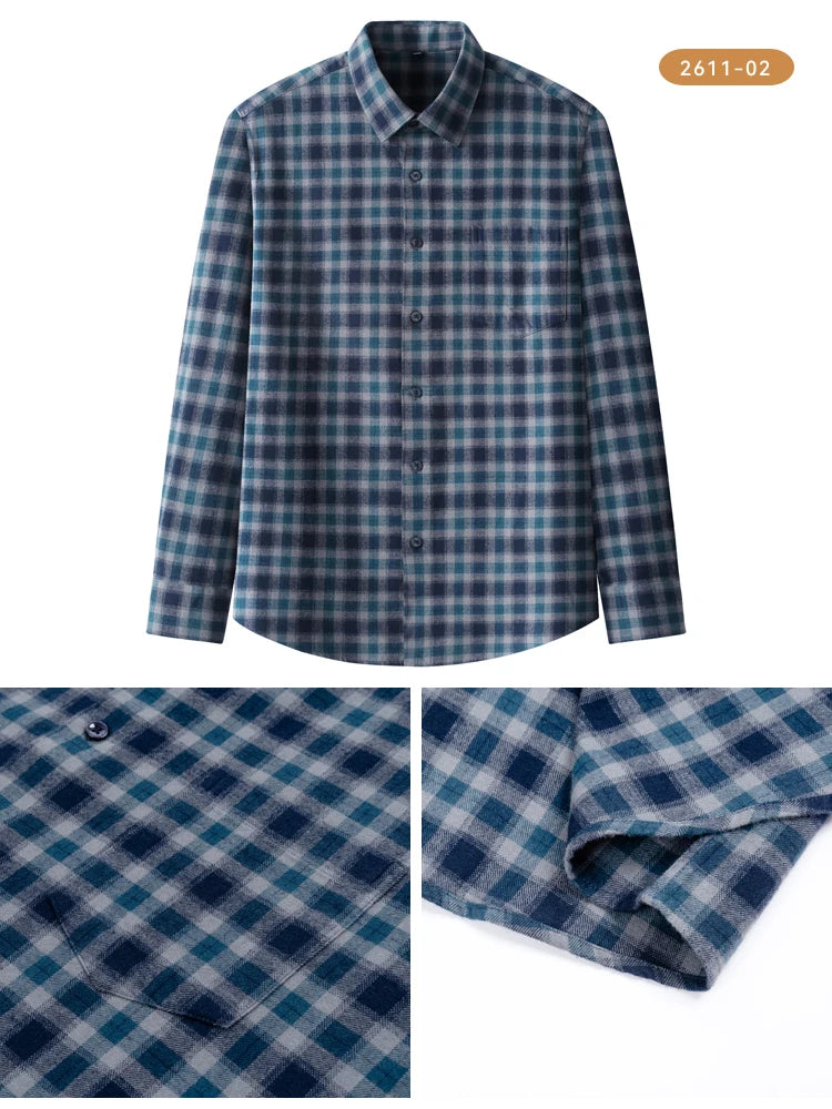Men's Flannel Shirt Long Sleeve Plaid Button Down Shirts Regular Fit Casual Work Soft Cotton Tops Family Gathering with Pocket