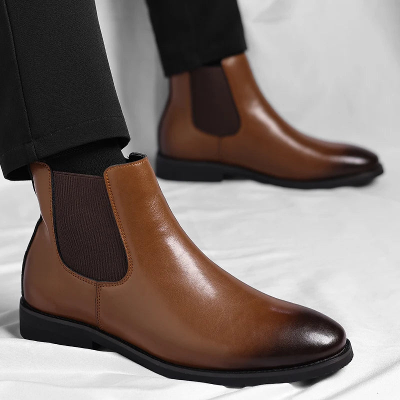 2025 New Chelsea Leather Shoes Suede Leather Men's Pointed Business Casual Ankle Boot Fashion Male Winter New Style Comfortable