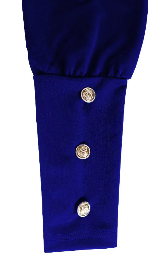 2025 Spring and Autumn New Round Neck Bubble Sleeve Button Decorative Long Sleeve Dress