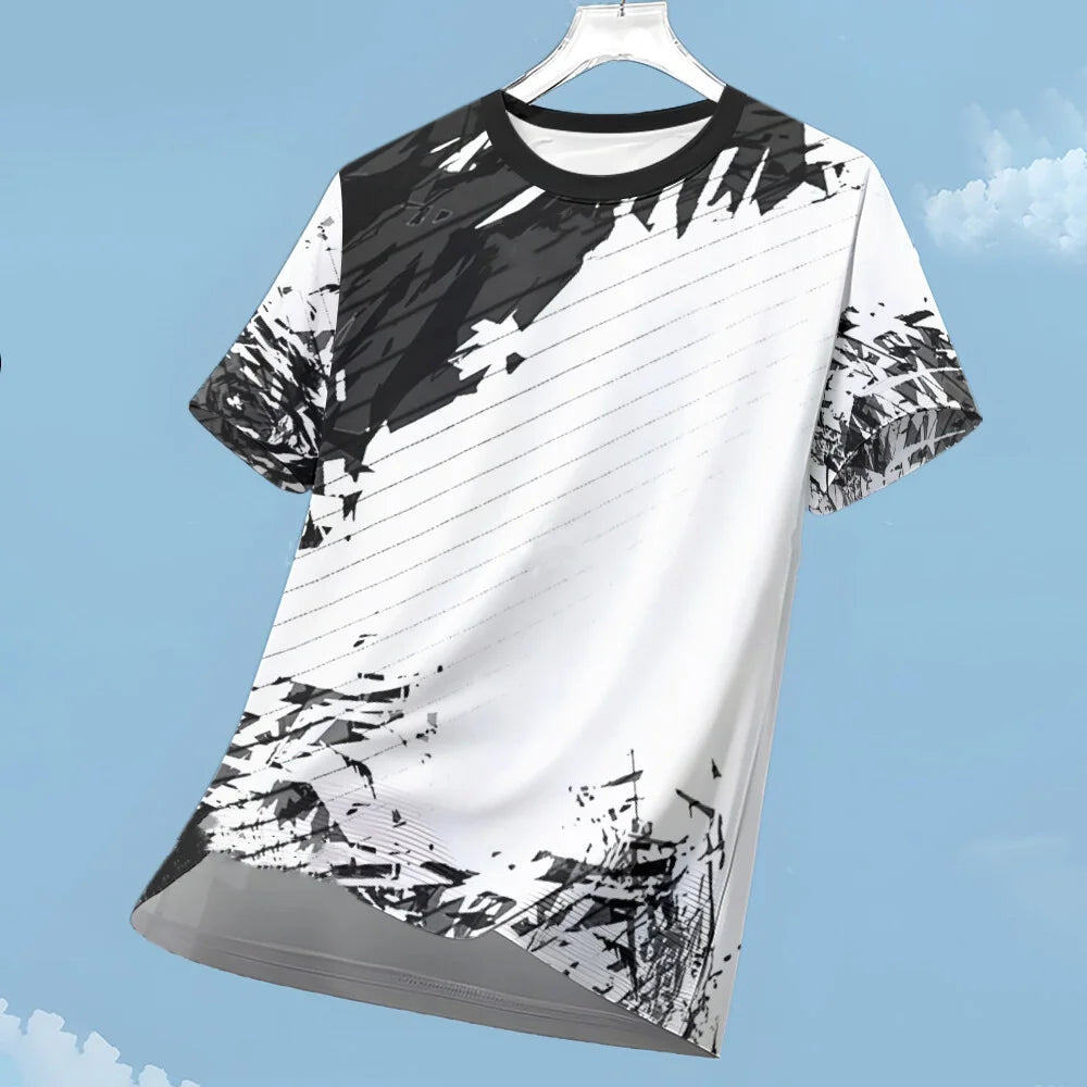 Men's T-shirt Fashion Color Block 3D Print Tee Outdoor Run Fitness Sports Short Sleeve Summer Casual O-neck Loose Breathable Top