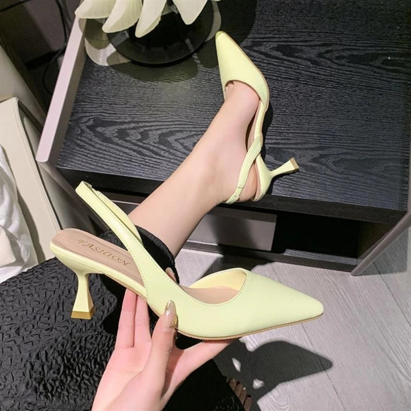 Luxury High Heel Women's Sandals Shallow Mouth Leather Baotou High Heel Shoes Pointed Top Fashion Stiletto Heel Women's Shoes