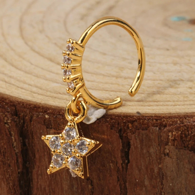 Gold Plated Pendant Nose Ring Hoop for Women Crystal Nose Hoop Protection Jewelry Nose Piercing Cartilage Earring Piercing