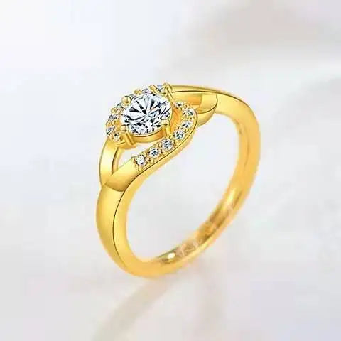Women's Heart Crystal Diamond Open Ring, 24K Gold, AU999 | "Gentleness" engraving with vine motifs, subtle professional elegance