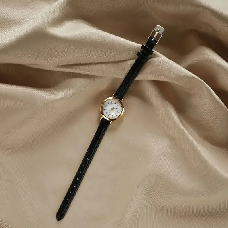 Women Brown White Small Round Watches Versatile Thin Strap Leather Band Ladies Quartz Watch Wristwatch Clock Reloj Mujer
