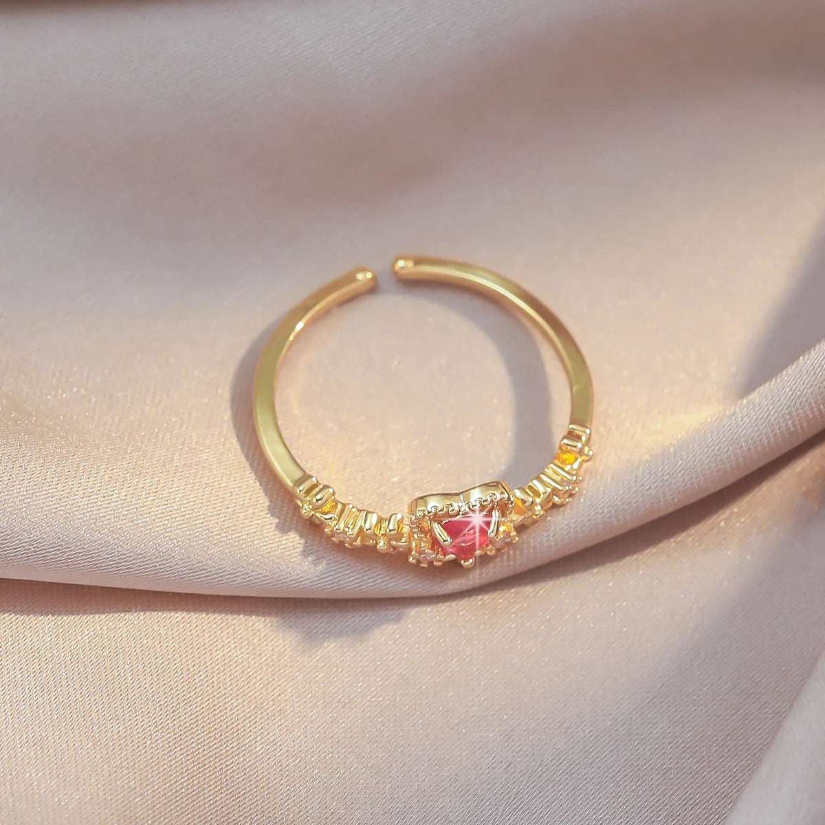 1 Piece of Rose Gold Color Niche Adjustable Ring with Plain Ring Women's Heart Set Design Ring Index Finger Ring