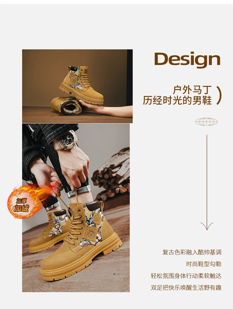 New autumn men shoes boots High Top Fashion Motorcycle Leather Shoes Outdoor leisure comfortable Boots male Lace-Up Botas