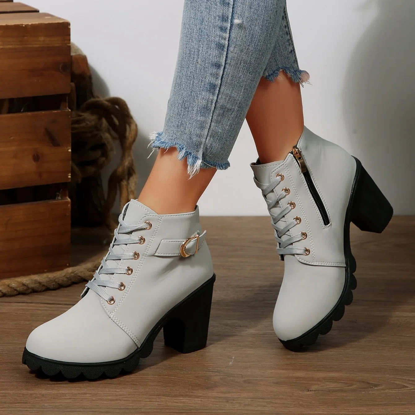 2025 Women High Heel Ankle Boots Autumn Lace Up Comfortable Short Boots Retro Fashion New Trend Lady Shoes Women Botas De Mujer