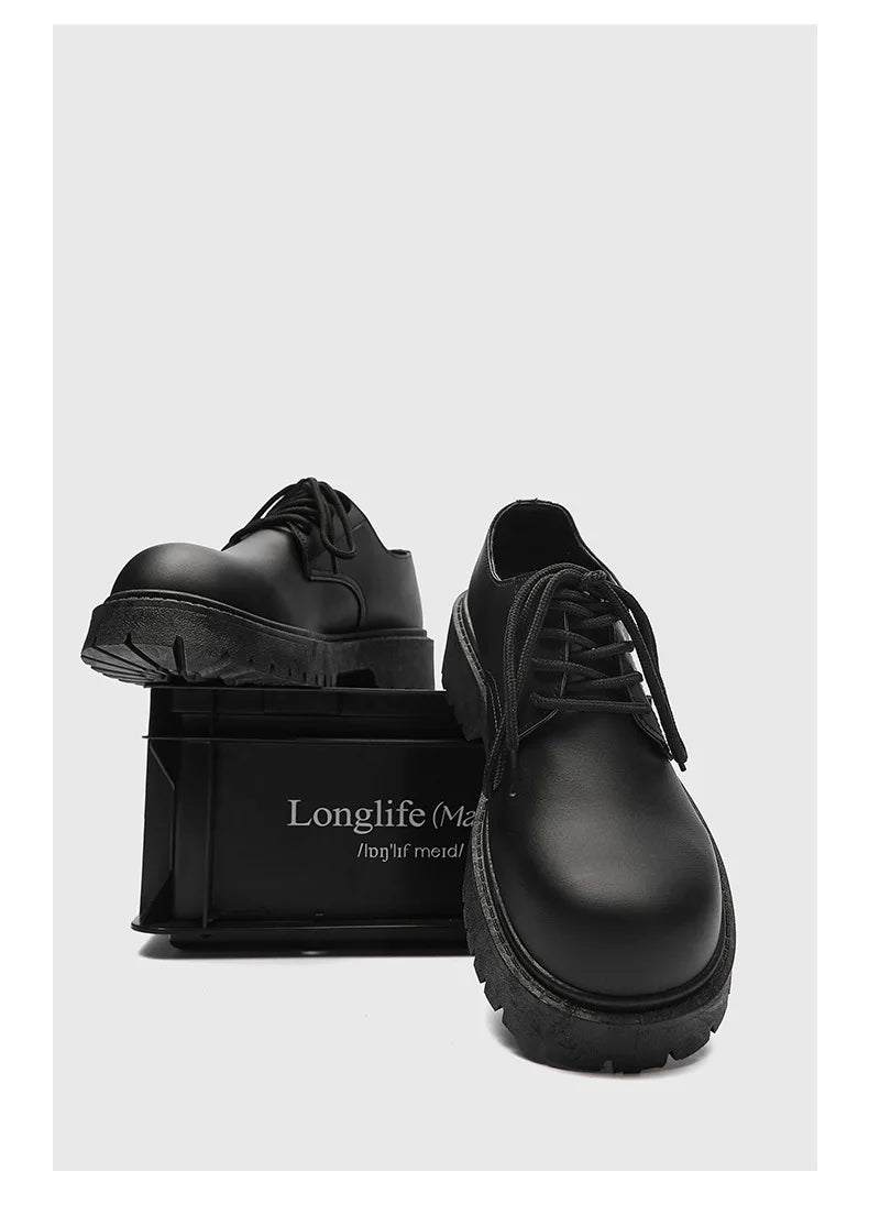 Plus Size Men Leather Shoes Black Platform Lace Up Casual Shoes for Young Men British Style Business Social Shoes Zapatos Hombre
