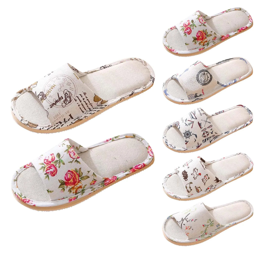 Fashion Slippers Casual Floral Women Home Indoor Comfortable Flat Shoes Bedroom Anti-slip Sandals Spring Autumn