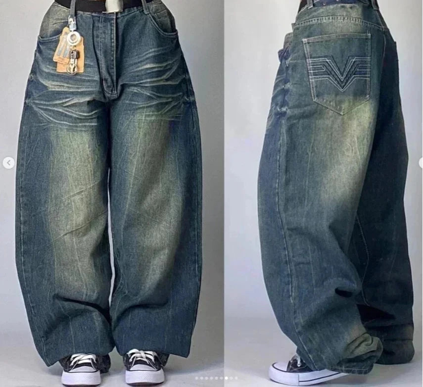 American Fashion Hip Hop Joker Oversized Jeans Women Street Y2K New Clearance Spot Hot Mopping Wide-leg Pants Unisex Loose Jeans