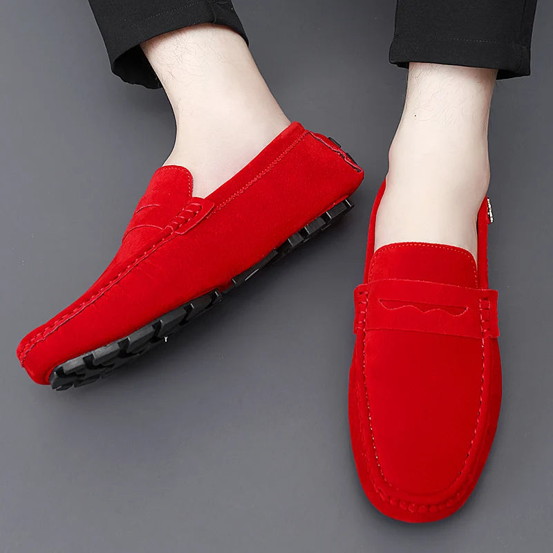 Suede Leather Penny Peas Loafers Men Women Boys Driving Shoes Big Size 35-48 Moccasins Slip on Flats Designer Mens Loafers Pink