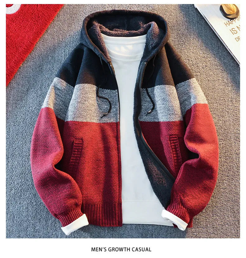 Men's Cardigan Knitting Sweaters Hooded Jacket Cardigans Zipper Up Hood Streetwear Mens Casual Sweatwear