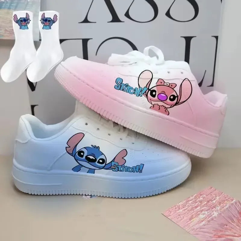 New Disney women cartoon Stitch cute White  Casual shoes soft sports shoes for girlfriend lady gift EU size 35-44