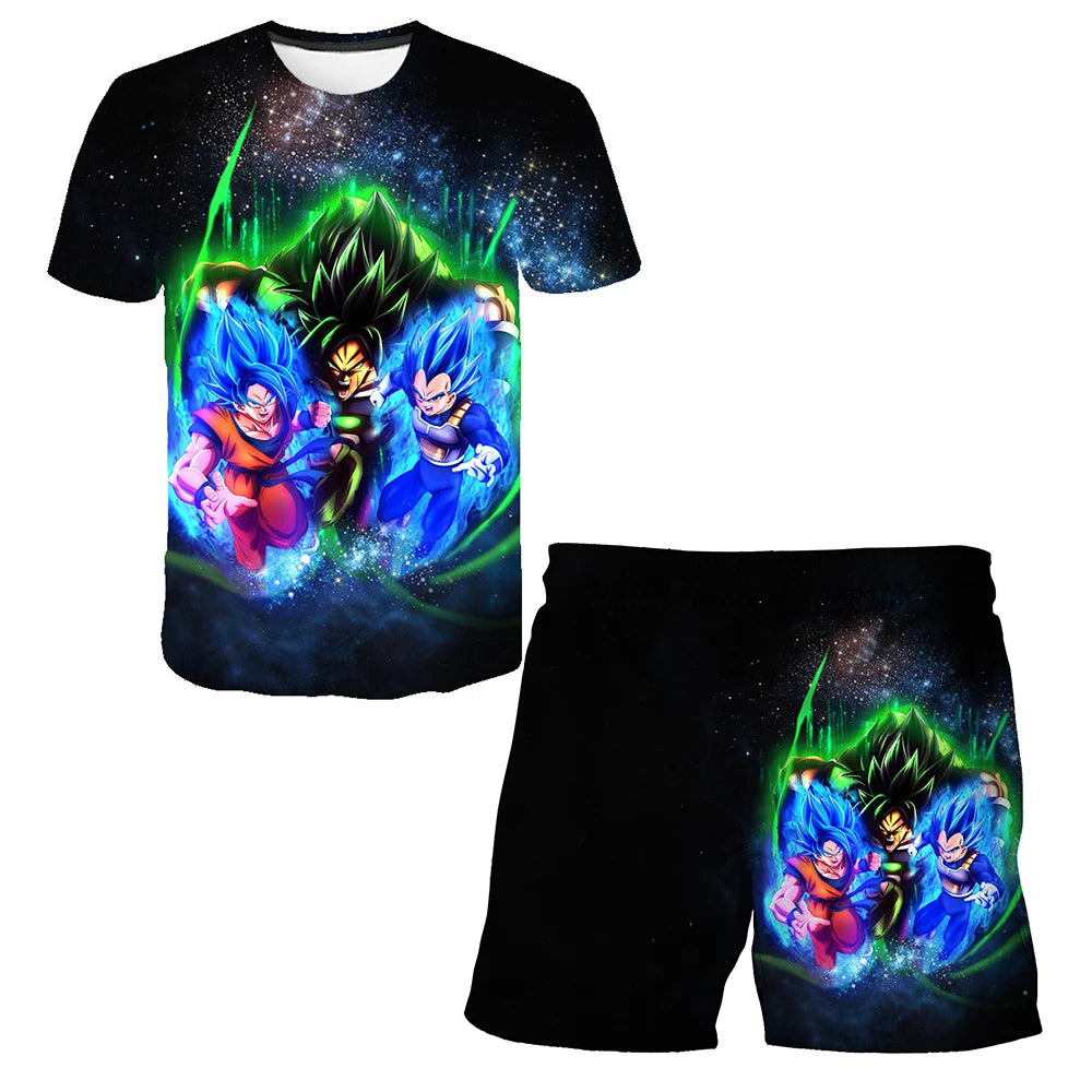 Japanese cartoon Dragon Ball Z T-shirt children's top T-shirt shorts two-piece set for summer boys T-shirt+shorts beach pants