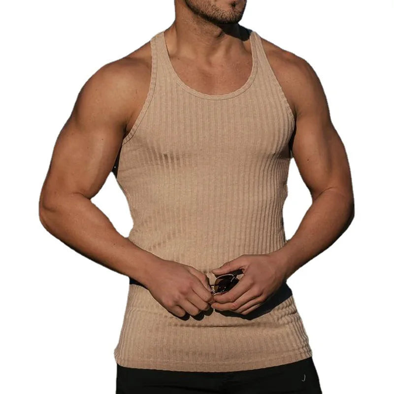 Summer Knitted Fitness Sports Leisure I-shaped Mens Tank Top Fashion Solid Gym Clothing Blusas Tanks Tops Men Clothes T-shirts