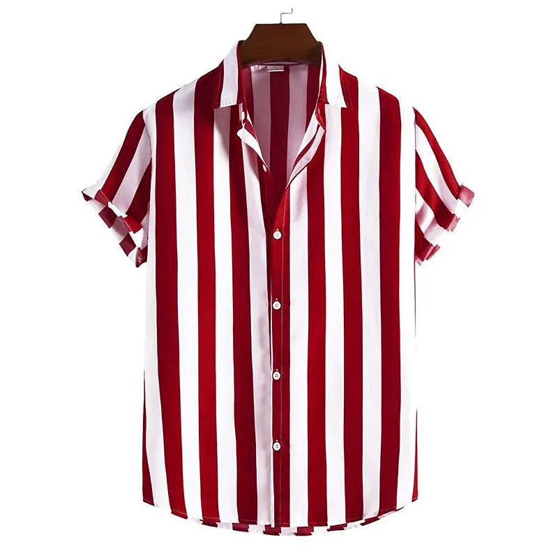 Striped Simple men's Shirt Casual Loose Lapel Cardigan Top Large Size men's short-sleeved Shirt high-end Comfortable And Simple