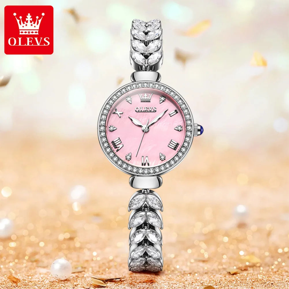 OLEVS 9971 Original Quartz Watches for Woman Fashion Full Diamond Mermaid Bracelet Wrist Watch Luxury Elegant Ladies Dress Watch