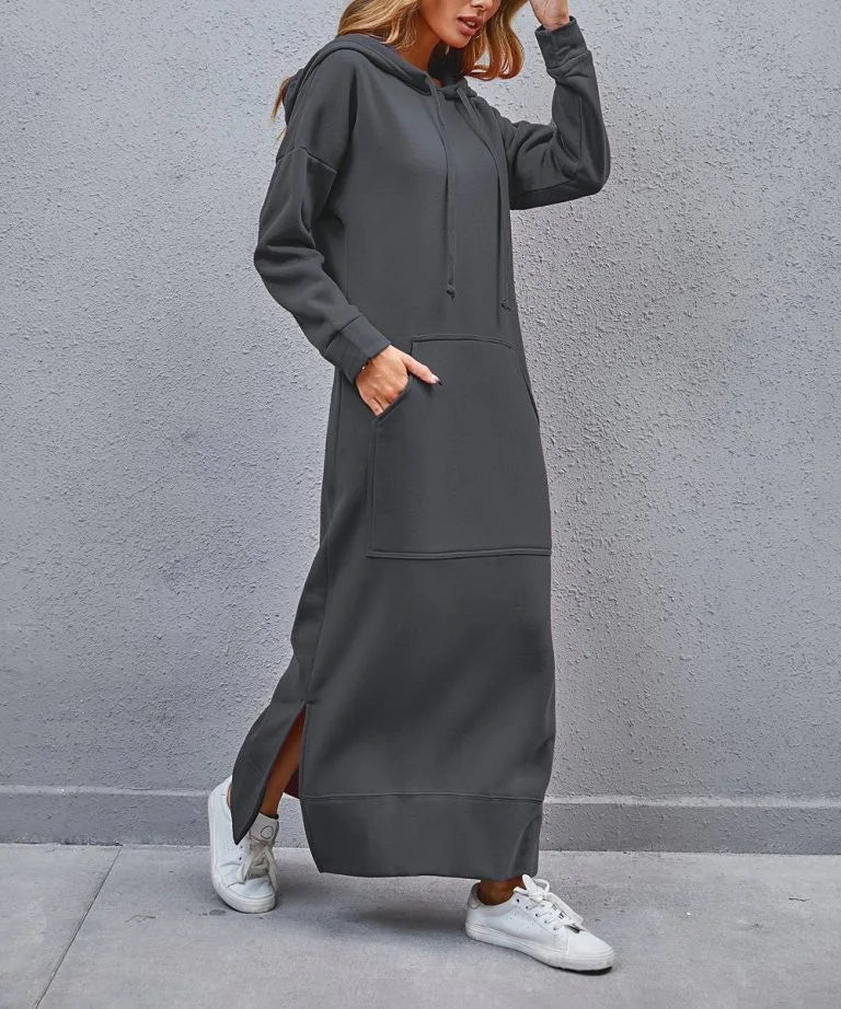 Autumn Winter New plus Size Loose Knitted Long Dress Hoodie Fleece Casual Fashion Dress Large Pocket Skirt Elegant Commute