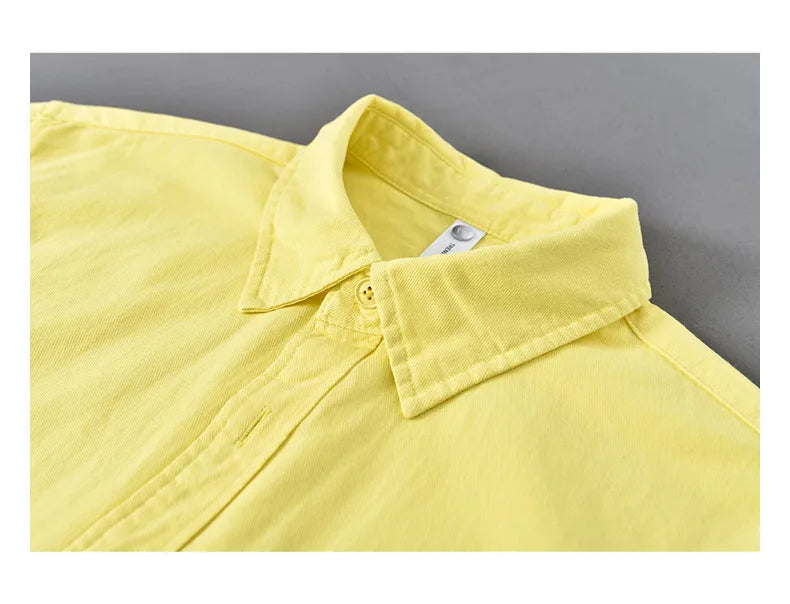 Basic Men's Long-Sleeve Cotton Shirt - Casual and Versatile Spring Style 100% Cotton Solid Color Casual Shirt