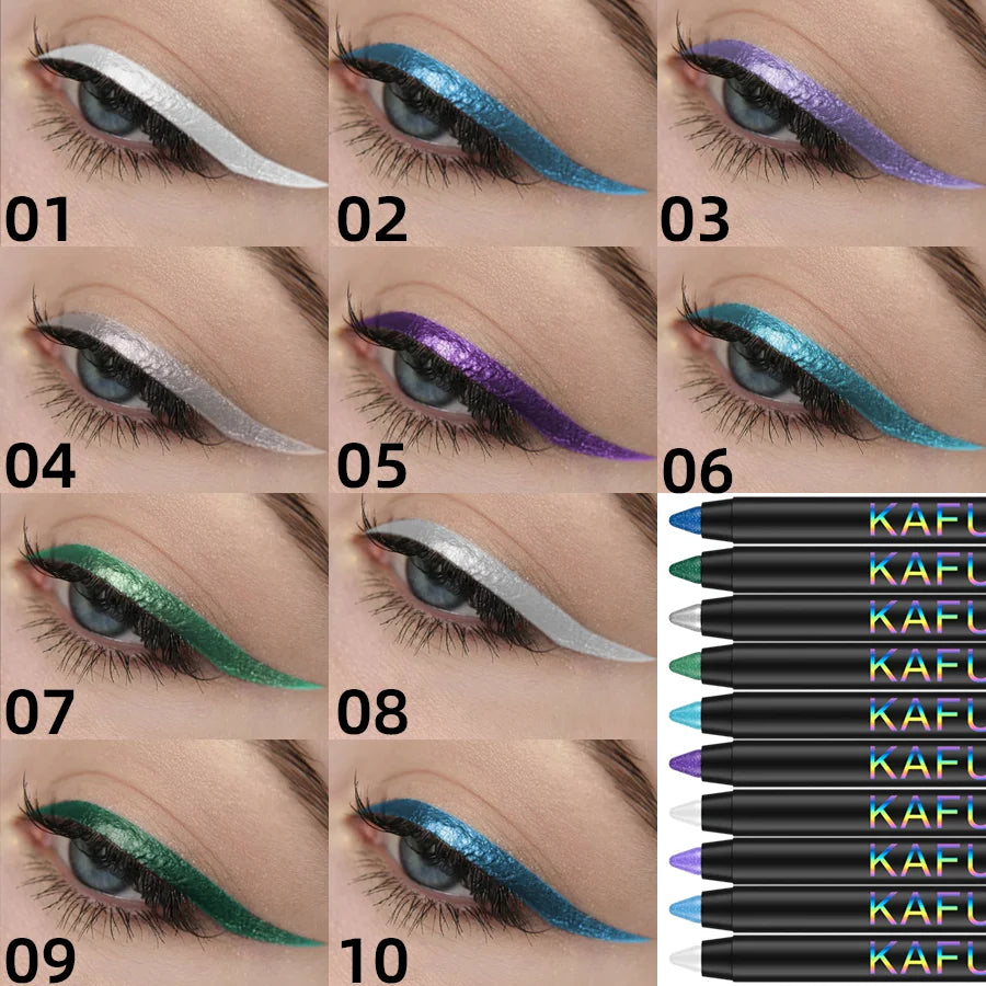 10-color 1pc colorful eyeliner pen,high pigmented waterproof  pearly shimmer metallic smokey punk gothic style eyeliner makeup