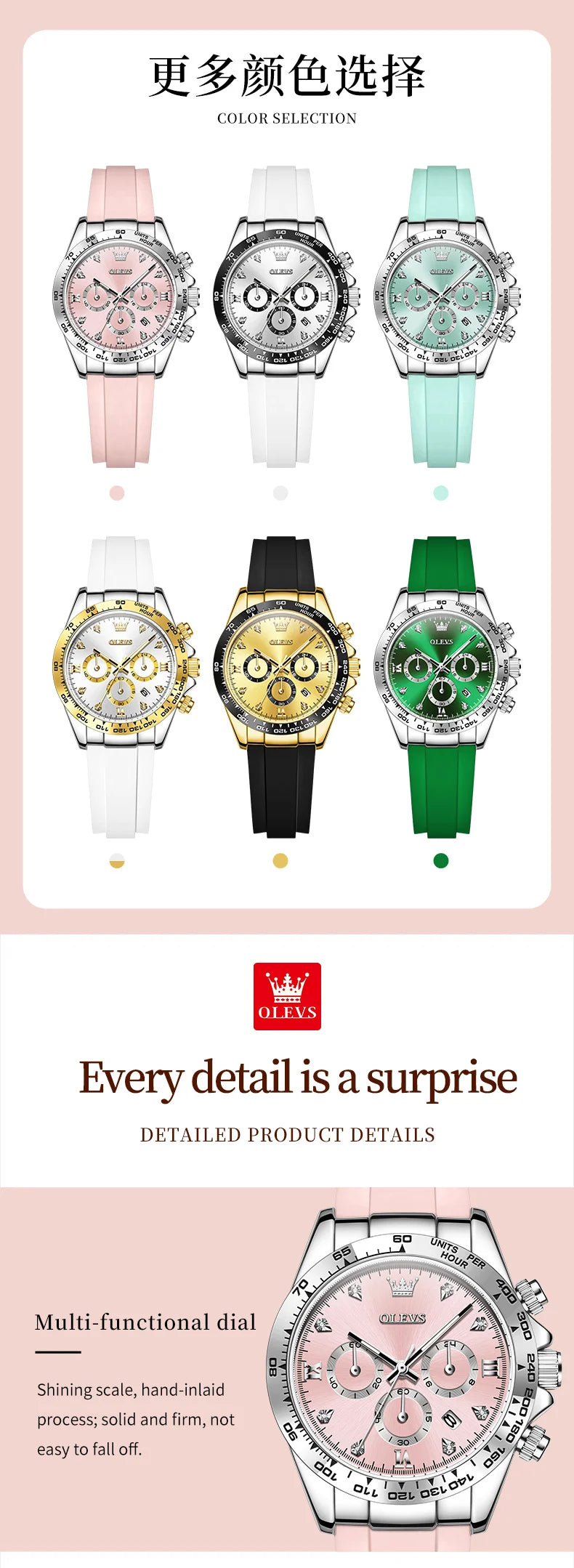 OLEVS 5618 Women Watch HD Multi functional Waterproof Luminous Chronograph Sports Silicone Strap Luxury Brand Quartz Women Watch