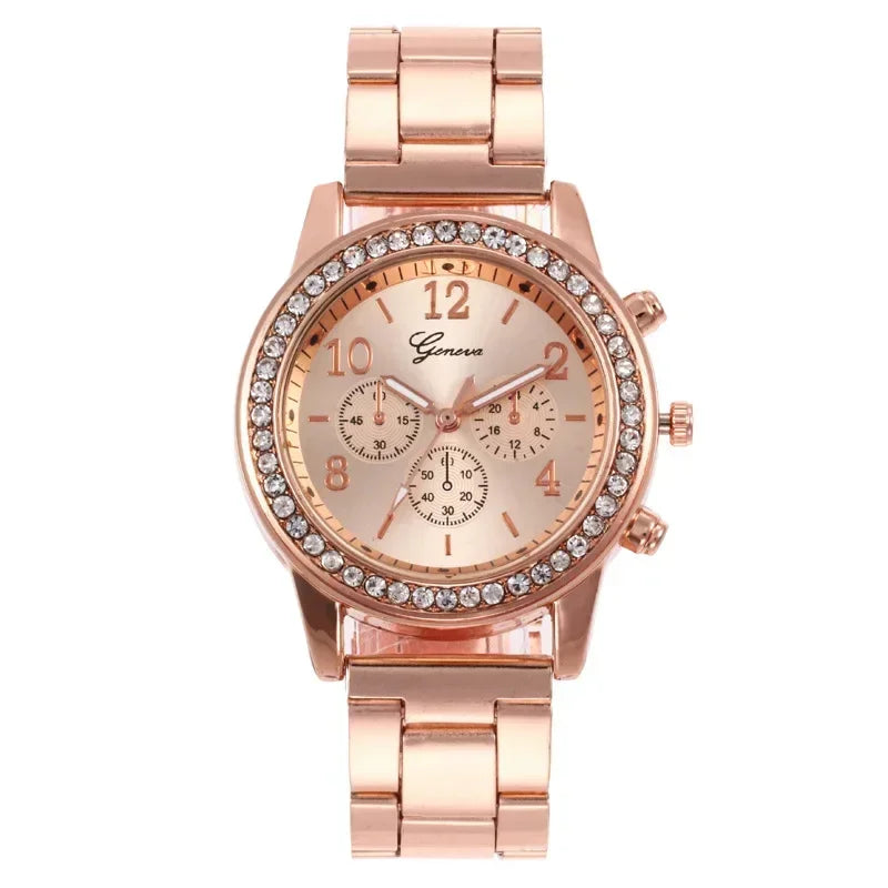 2025 New Fashion Women Diamond Rose Gold Watch Luxury Reloj Mujer Wristwatch Female Casual Stainless Steel Quartz Watches Clock