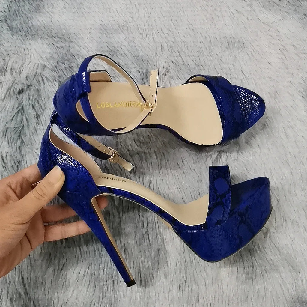 Women Sandals Sexy Serpentine Open Toes Buckle Strap Sandal 14cm Supper High Heels Nighclub Platform Party Dress Wedding Shoes