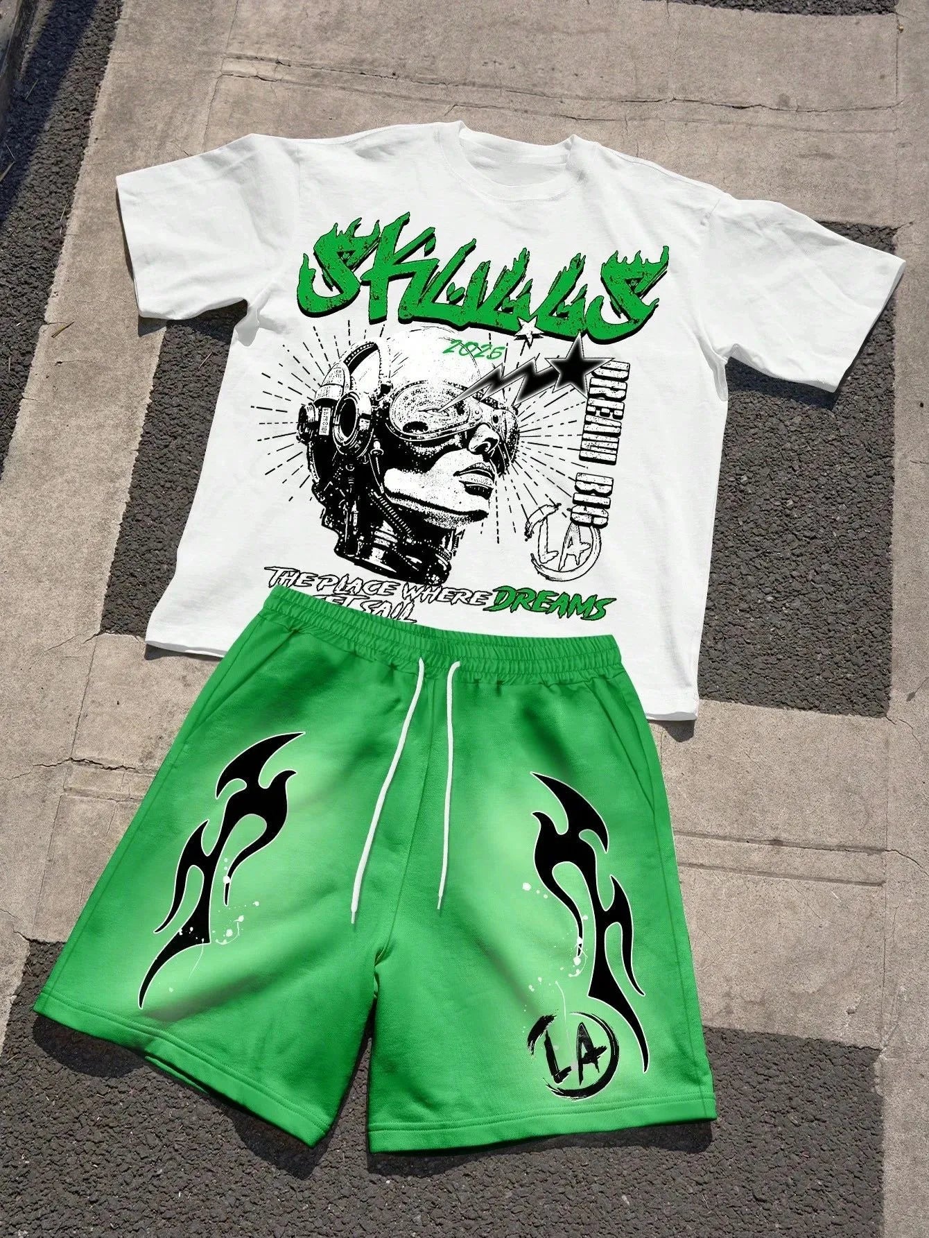 Summer men's fashionable breathable comfortable letter printed round neck T-shirt shorts set outdoor casual top