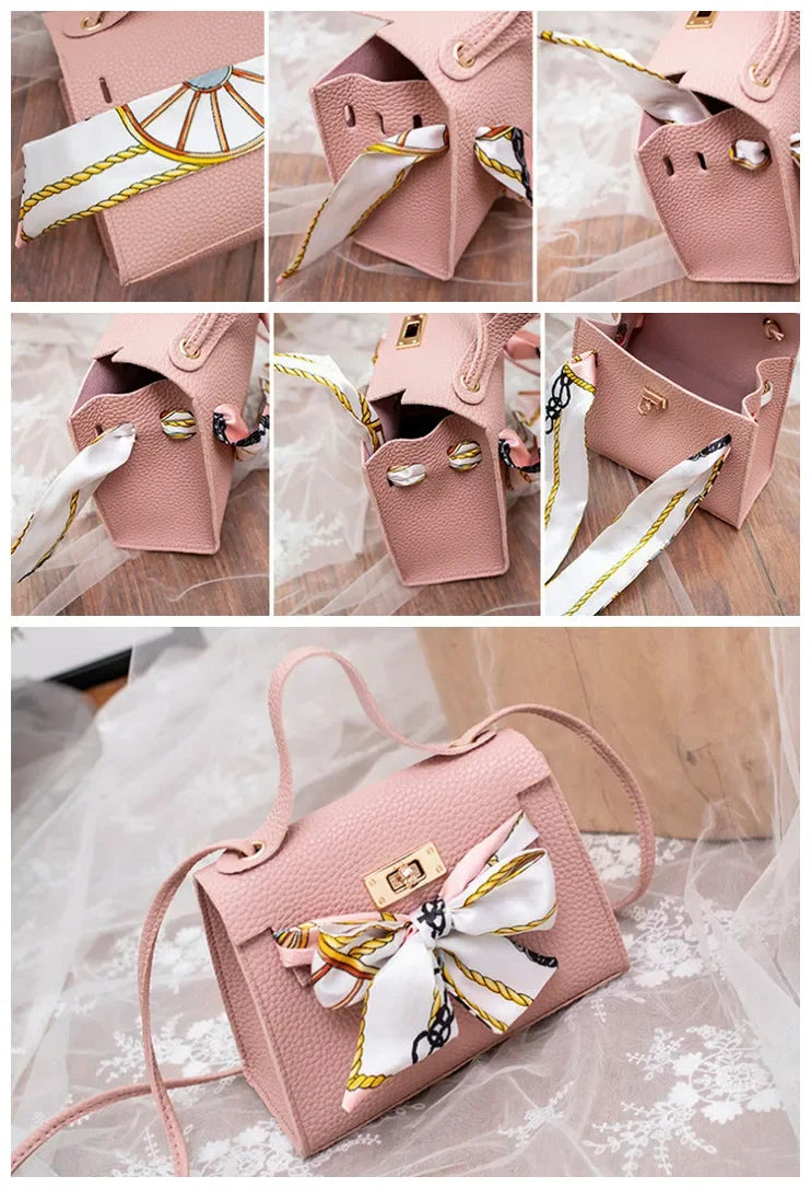 2024 New Women Ribbon PU Leather Bow Decor Mini Flap Hangbag Ladies Fashion Wallet Shoulder Messenger Crossbody Bag Totes Wallet