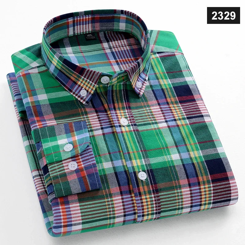 Men Cotton Oxford Striped Casual Long Sleeve Shirts New Fashion Businessman Office Daily Classic Men Top Clothing Dress Regular