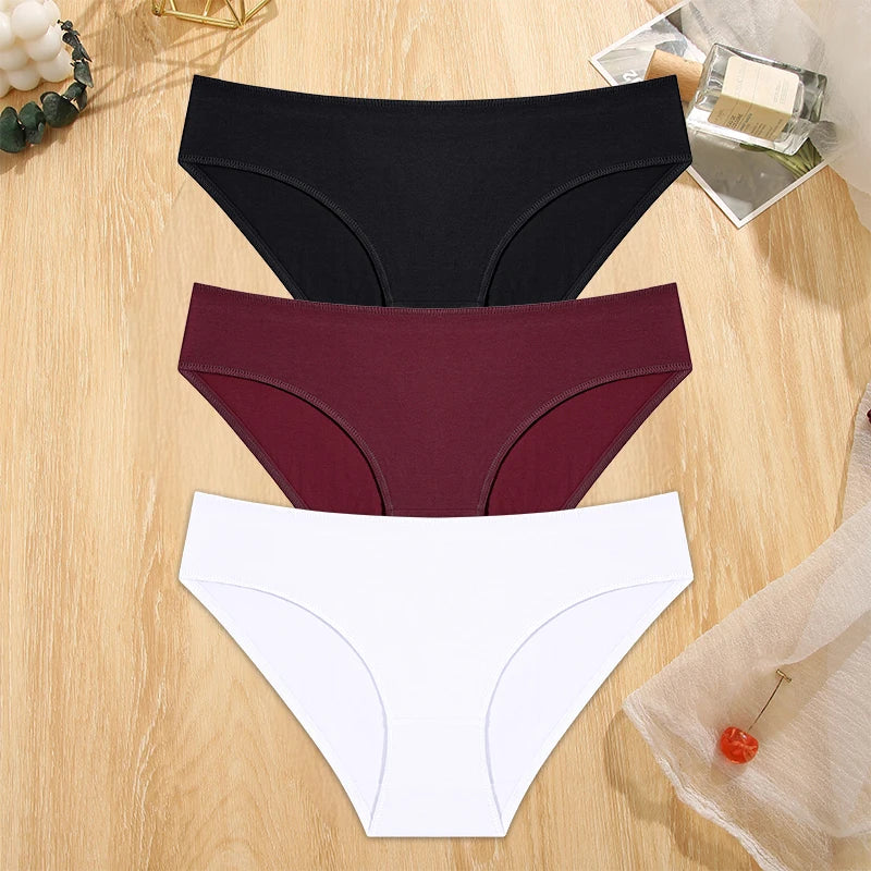FINETOO 3PCS/Set S-XL Cotton Lingerie Panties Women Underwear Sexy Femme Underwear Women's Underpant Panty 8 Solid Color Briefs