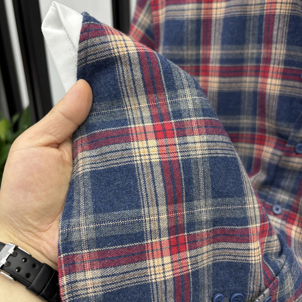 100Cotton High Quality Men's Lapel Contrast Plaid Long Sleeve Shirt Autumn New Matted Breathable Fashion Casual Trend Menswear