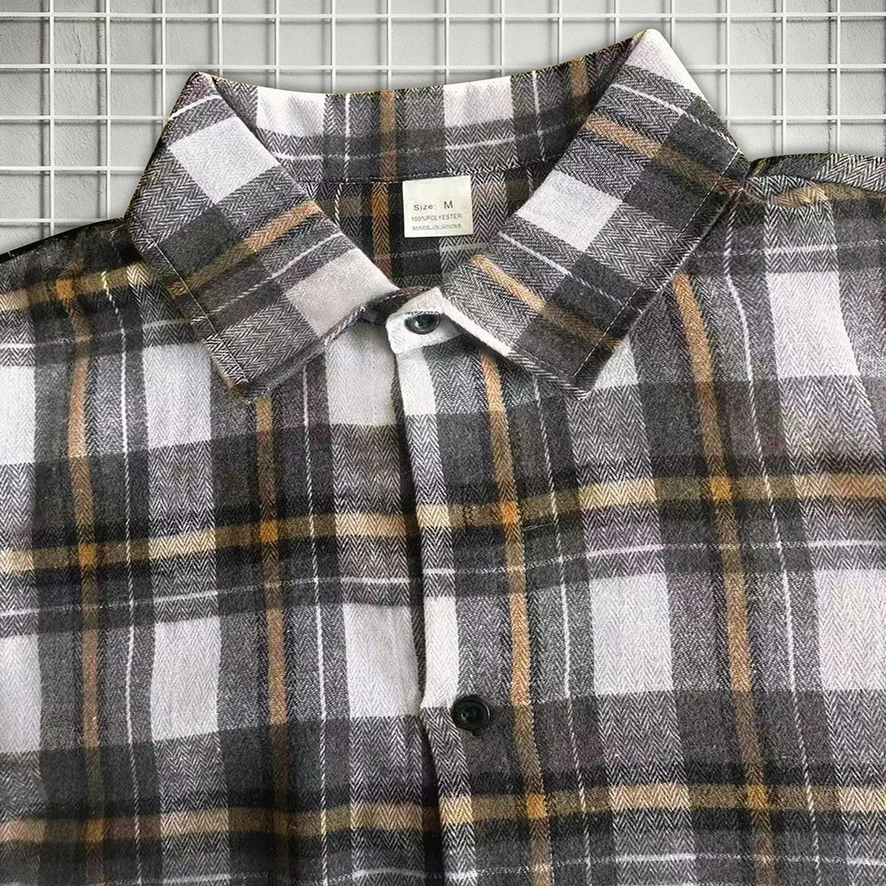 Men's Spring Autumn Plaid Button Down Shirt Long Sleeve Casual Open Front Cardigan Fashion Loose Fit Top