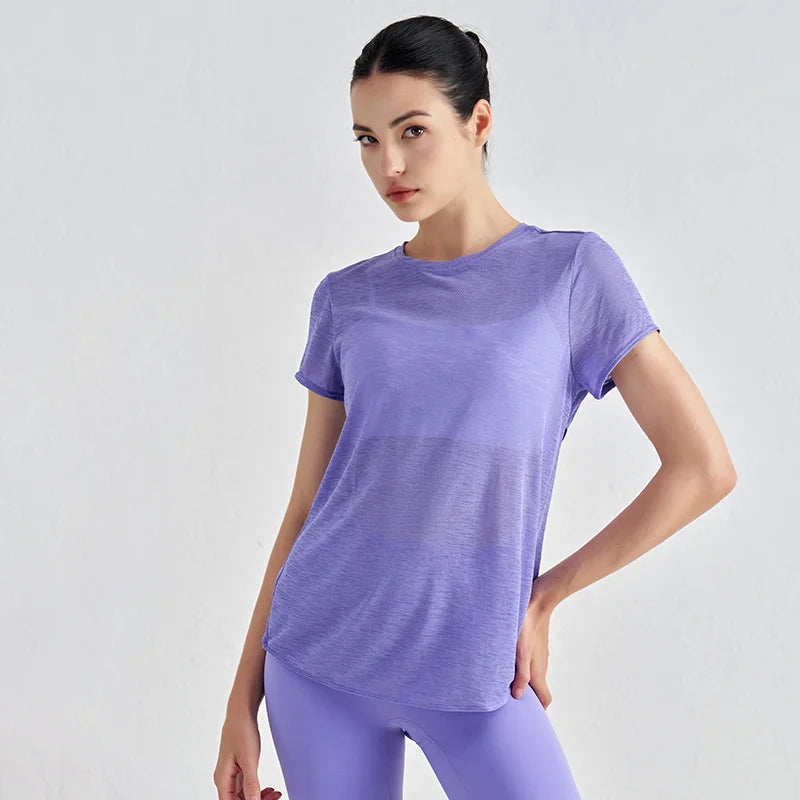 TRY TO BN Gym Tops Women Short Sleeve Sports Fitness Nylon Hollow Back Breathable Women's T-Shirt Training Runing Yoga Clothing